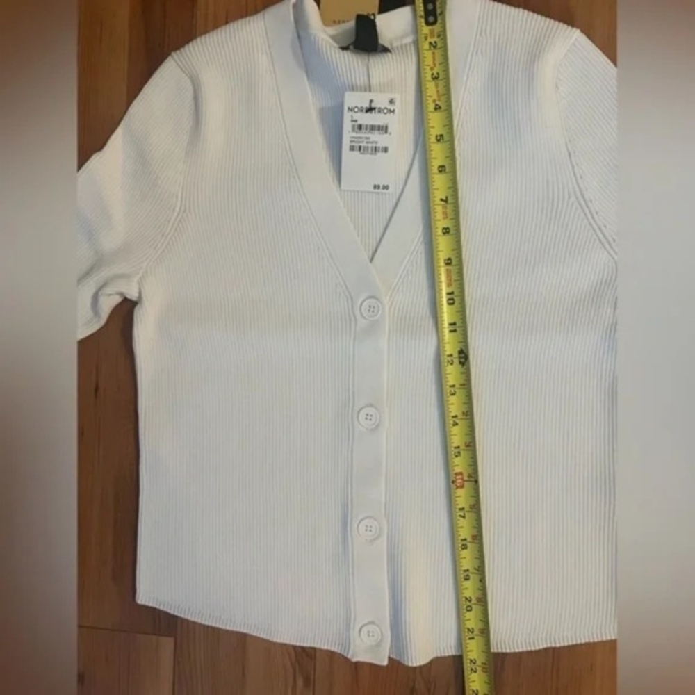 Nordstrom Halogen® Classic V-Neck Rib Button Front Beach-y Cardigan WHITE::Large
